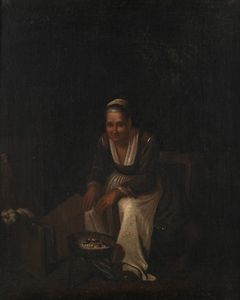 PITTORE DEL XVIII SECOLO - Interno popolana con braciere