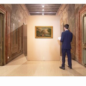 Scuola francese del XIX secolo : Corteggiamento sul lago  - Asta Disegni antichi - Associazione Nazionale - Case d'Asta italiane