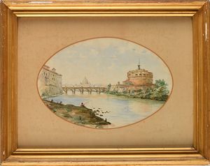 Coppia di acquarelli di vedute di Roma a) Ponte Sant'Angelo b) Colosseo  - Asta Disegni antichi - Associazione Nazionale - Case d'Asta italiane
