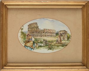 Coppia di acquarelli di vedute di Roma a) Ponte Sant'Angelo b) Colosseo  - Asta Disegni antichi - Associazione Nazionale - Case d'Asta italiane