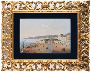 Pittore napoletano del XIX secolo : Villa reale con carrozze  - Asta Disegni antichi - Associazione Nazionale - Case d'Asta italiane