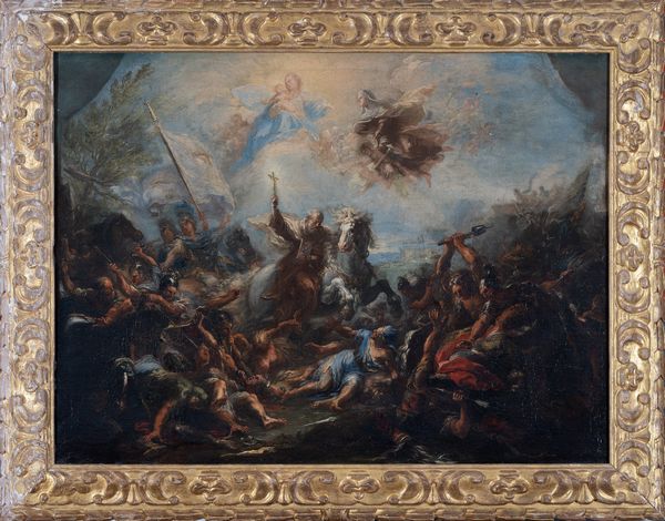 Giacomo del Po : San Domenico di Ges Maria nella battaglia di Praga contro i protestanti,1708  - Asta Oggetti d'arte, Gouaches dalla Collezione di Carlo Knight, importanti dipinti antichi e dipinti del XIX secolo - Associazione Nazionale - Case d'Asta italiane