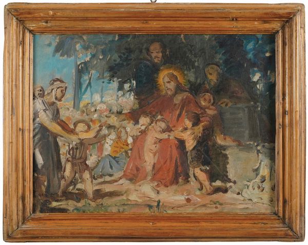 LUDOVICO POGLIAGHI : Scena religiosa  - Asta Dipinti del XIX e XX secolo - Associazione Nazionale - Case d'Asta italiane