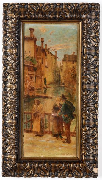 Anonimo del XIX-XX secolo Veduta di canale con figure  - Asta Dipinti del XIX e XX secolo - Associazione Nazionale - Case d'Asta italiane