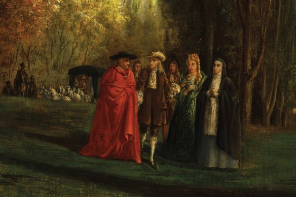 Pittore del XIX secolo Paesaggio con personaggi e cardinale  - Asta Dipinti del XIX e XX secolo - Associazione Nazionale - Case d'Asta italiane