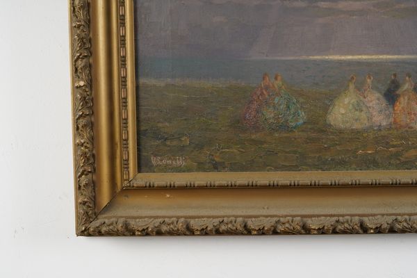 Firmato V.Sunelli Dame sulla riva  - Asta Dipinti del XIX e XX secolo - Associazione Nazionale - Case d'Asta italiane