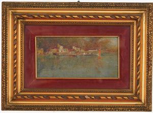 Pittore del XIX secolo Veduta lacustre  - Asta Dipinti del XIX e XX secolo - Associazione Nazionale - Case d'Asta italiane