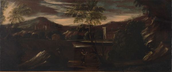 Scuola del XVIII secolo Paesaggio fluviale con architetture e figure  - Asta Dipinti antichi  - Associazione Nazionale - Case d'Asta italiane