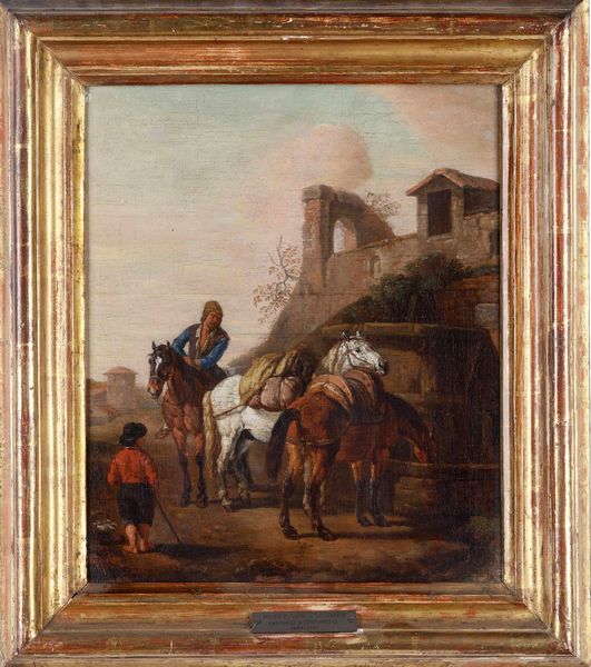 Pieter Van Bloemen detto lo Stendardo : Il riposo dei viandanti  - Asta Dipinti antichi  - Associazione Nazionale - Case d'Asta italiane