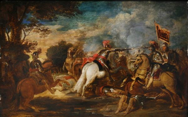 Scuola del XVII secolo Scontro di cavalleria  - Asta Dipinti antichi  - Associazione Nazionale - Case d'Asta italiane