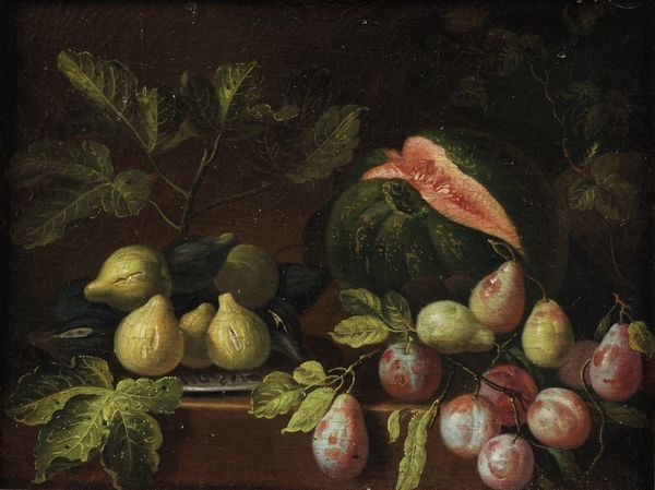 Nei modi della pittura del XVII secolo Natura morta con zucca, pere e fichi  - Asta Dipinti antichi  - Associazione Nazionale - Case d'Asta italiane