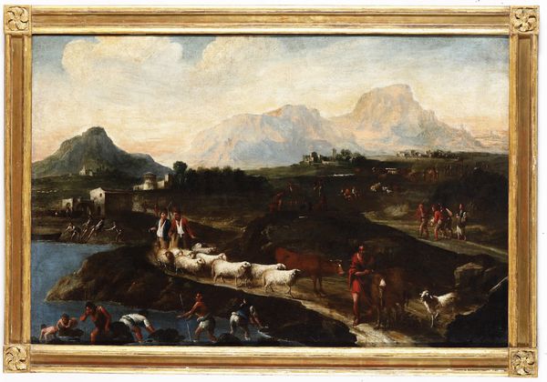 Scuola genovese del XVIII secolo Paesaggio con pastori e armenti  - Asta Dipinti antichi  - Associazione Nazionale - Case d'Asta italiane