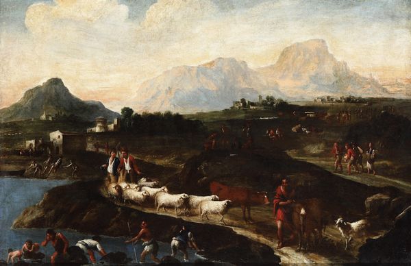 Scuola genovese del XVIII secolo Paesaggio con pastori e armenti  - Asta Dipinti antichi  - Associazione Nazionale - Case d'Asta italiane