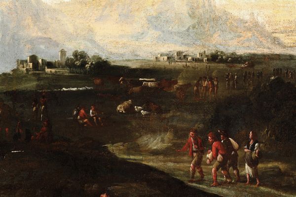Scuola genovese del XVIII secolo Paesaggio con pastori e armenti  - Asta Dipinti antichi  - Associazione Nazionale - Case d'Asta italiane