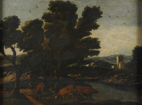 Scuola del XVIII secolo Paesaggio con pastori e armenti  - Asta Dipinti antichi  - Associazione Nazionale - Case d'Asta italiane
