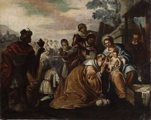 Scuola veneta del XVII secolo Adorazione dei Magi  - Asta Dipinti antichi  - Associazione Nazionale - Case d'Asta italiane