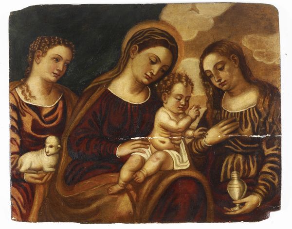 Scuola veneta del XVI secolo Madonna con Bambino, San Giovannino e Santa Agnese  - Asta Dipinti antichi  - Associazione Nazionale - Case d'Asta italiane