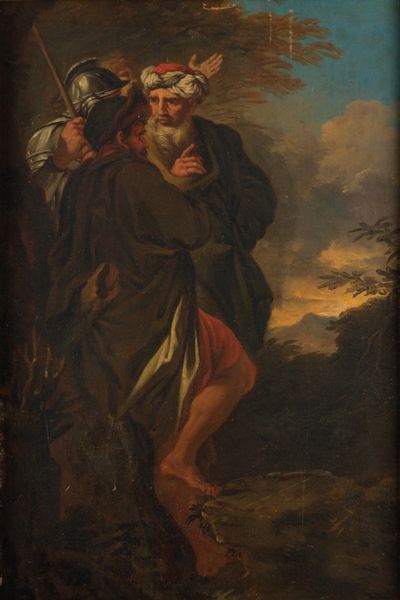 Scuola del XVIII secolo Tre figure entro paesaggio  - Asta Dipinti antichi  - Associazione Nazionale - Case d'Asta italiane