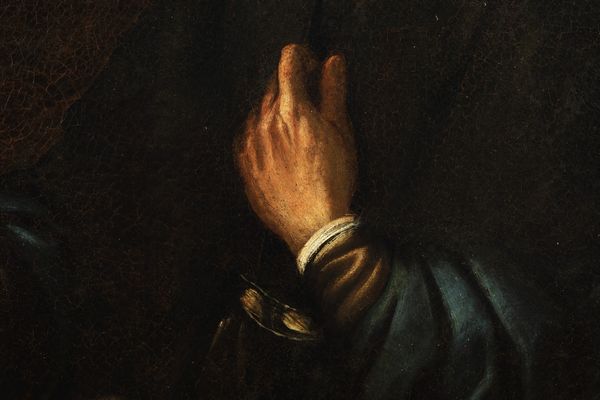 Scuola del XVII secolo Ritratto di gentiluomo con cagnolino  - Asta Dipinti antichi  - Associazione Nazionale - Case d'Asta italiane