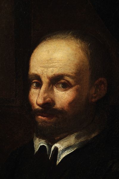 Scuola del XVII secolo Ritratto di gentiluomo con cagnolino  - Asta Dipinti antichi  - Associazione Nazionale - Case d'Asta italiane