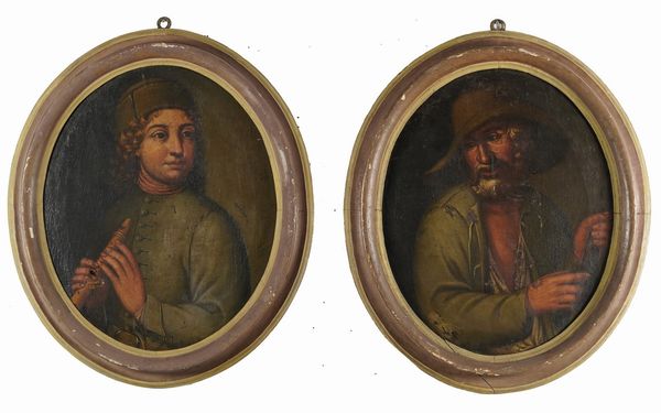 Scuola del XVIII secolo Ritratti di popolani  - Asta Dipinti antichi  - Associazione Nazionale - Case d'Asta italiane