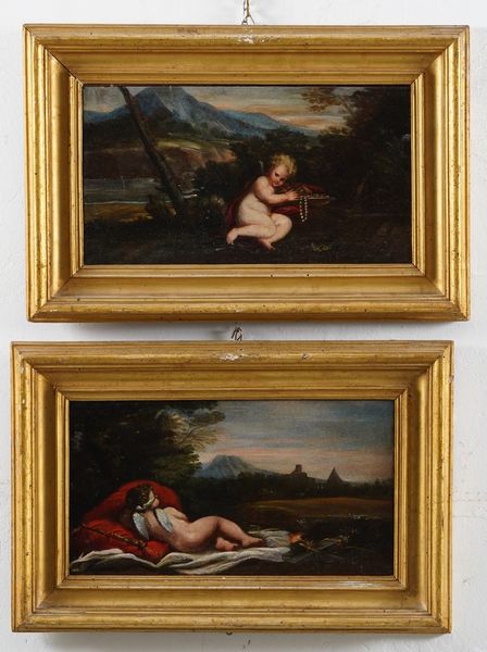 Scuola romana del XVII secolo Amorini  - Asta Dipinti antichi  - Associazione Nazionale - Case d'Asta italiane