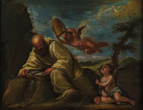 Scuola del XVII secolo Santo vescovo in eremitaggio  - Asta Dipinti antichi  - Associazione Nazionale - Case d'Asta italiane