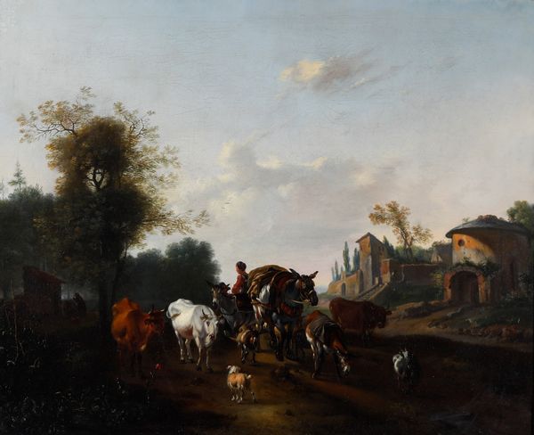 Scuola fiamminga del XVII secolo Paesaggio con pastori e armenti  - Asta Dipinti antichi  - Associazione Nazionale - Case d'Asta italiane