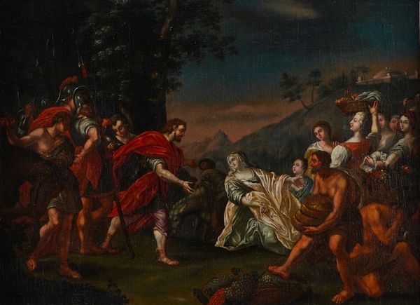 Scuola del XVII/XVIII secolo Salomone e la regina di Saba  - Asta Dipinti antichi  - Associazione Nazionale - Case d'Asta italiane