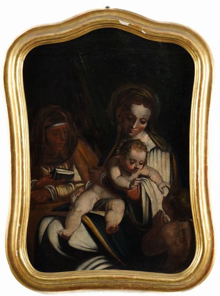 Scuola genovese del XVII secolo Madonna con Bambino, Sant'Anna e San Giovannino  - Asta Dipinti antichi  - Associazione Nazionale - Case d'Asta italiane