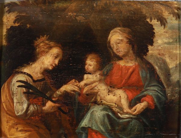 Scuola del XVII secolo Matrimonio mistico di Santa Caterina  - Asta Dipinti antichi  - Associazione Nazionale - Case d'Asta italiane