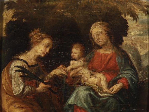 Scuola del XVII secolo Matrimonio mistico di Santa Caterina  - Asta Dipinti antichi  - Associazione Nazionale - Case d'Asta italiane