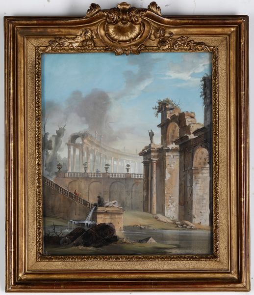 Scuola del XVIII secolo Capriccio con rovine classiche e fontana  - Asta Dipinti antichi  - Associazione Nazionale - Case d'Asta italiane