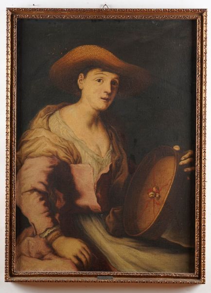 Scuola veneta del XVIII secolo Giovane contadina con tamburello  - Asta Dipinti antichi  - Associazione Nazionale - Case d'Asta italiane