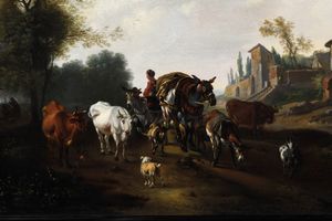 Scuola fiamminga del XVII secolo Paesaggio con pastori e armenti  - Asta Dipinti antichi  - Associazione Nazionale - Case d'Asta italiane
