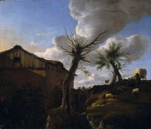 Adriaen Van de Velde - Paesaggio con cascatella e pastore