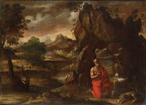 Scuola dell'Italia del nord del XVI/XVII secolo San Gerolamo in eremitaggio  - Asta Dipinti antichi  - Associazione Nazionale - Case d'Asta italiane
