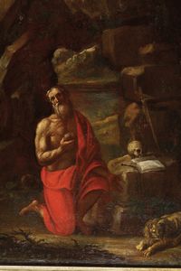 Scuola dell'Italia del nord del XVI/XVII secolo San Gerolamo in eremitaggio  - Asta Dipinti antichi  - Associazione Nazionale - Case d'Asta italiane