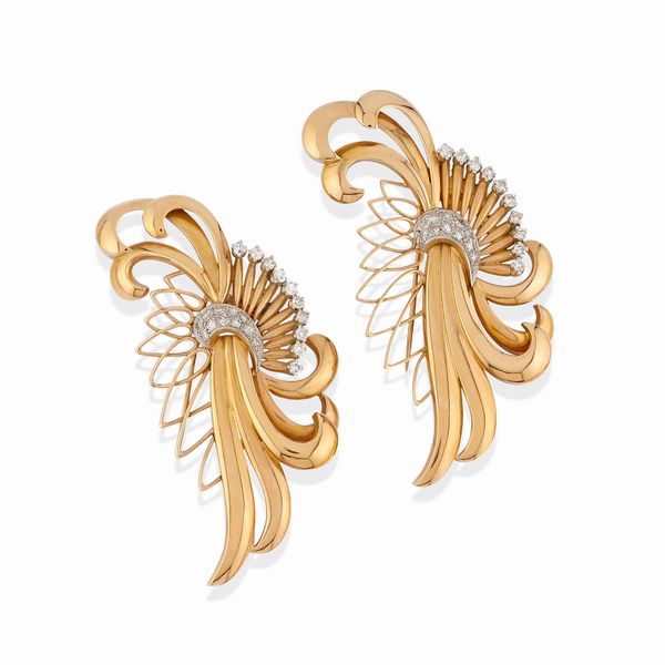 Coppia di spille con diamanti  - Asta Gioielli Importanti - Associazione Nazionale - Case d'Asta italiane