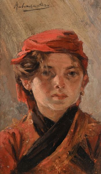 Rubens Santoro : Ritratto di fanciulla in rosso  - Asta Dipinti del XIX Secolo - Associazione Nazionale - Case d'Asta italiane