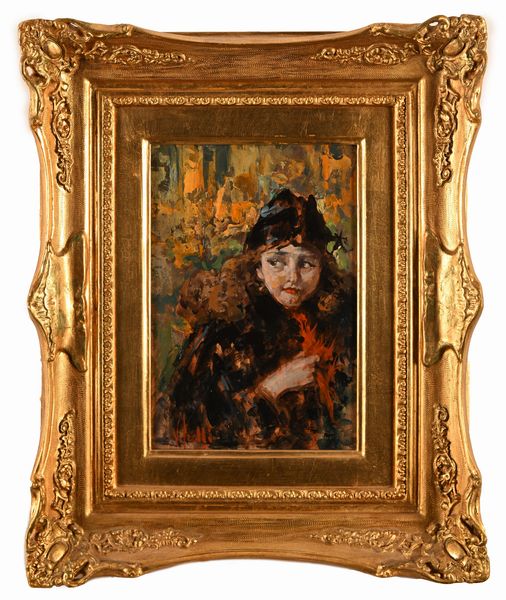 Vincenzo Irolli : Ritratto di fanciulla con cappello nero  - Asta Dipinti del XIX Secolo - Associazione Nazionale - Case d'Asta italiane