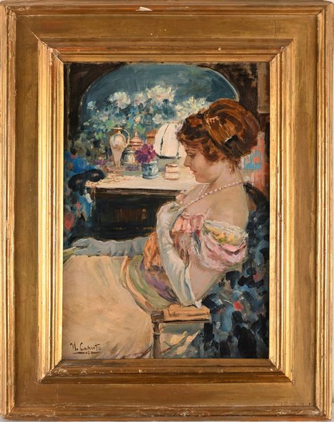 Ulisse Caputo : Dopo il ballo - Ritratto di signora in rosa  - Asta Dipinti del XIX Secolo - Associazione Nazionale - Case d'Asta italiane