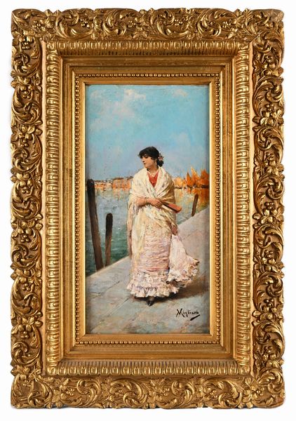 Vincenzo Migliaro : L'attesa  - Asta Dipinti del XIX Secolo - Associazione Nazionale - Case d'Asta italiane