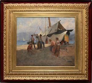 Alphons Hollaender : Riposo di pescatori  - Asta Dipinti del XIX Secolo - Associazione Nazionale - Case d'Asta italiane