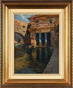 Ilio Giannaccini : Marina con tempio  - Asta Dipinti del XIX Secolo - Associazione Nazionale - Case d'Asta italiane