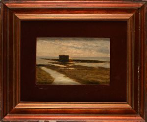 Luigi Steffani : Luigi Steffani Tramonto in laguna  - Asta Dipinti del XIX Secolo - Associazione Nazionale - Case d'Asta italiane