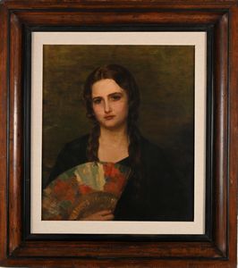 Rubens Santoro : Ritratto con ventaglio  - Asta Dipinti del XIX Secolo - Associazione Nazionale - Case d'Asta italiane