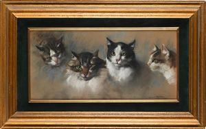 MARINO LENCI : Gatti  - Asta Dipinti del XIX Secolo - Associazione Nazionale - Case d'Asta italiane