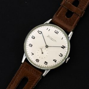 levrette : Solo tempo Oversize in acciaio carica manuale, quadrante Argent con numeri Arabi e piccoli secondi, 38 mm  - Asta Orologi da Polso - Associazione Nazionale - Case d'Asta italiane