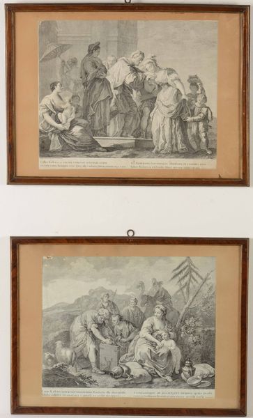 Giovanni Volpato : Coppia di incisioni su carta da Jacopo Amigoni entro cornice Antico Testamento  - Asta Stampe - Associazione Nazionale - Case d'Asta italiane
